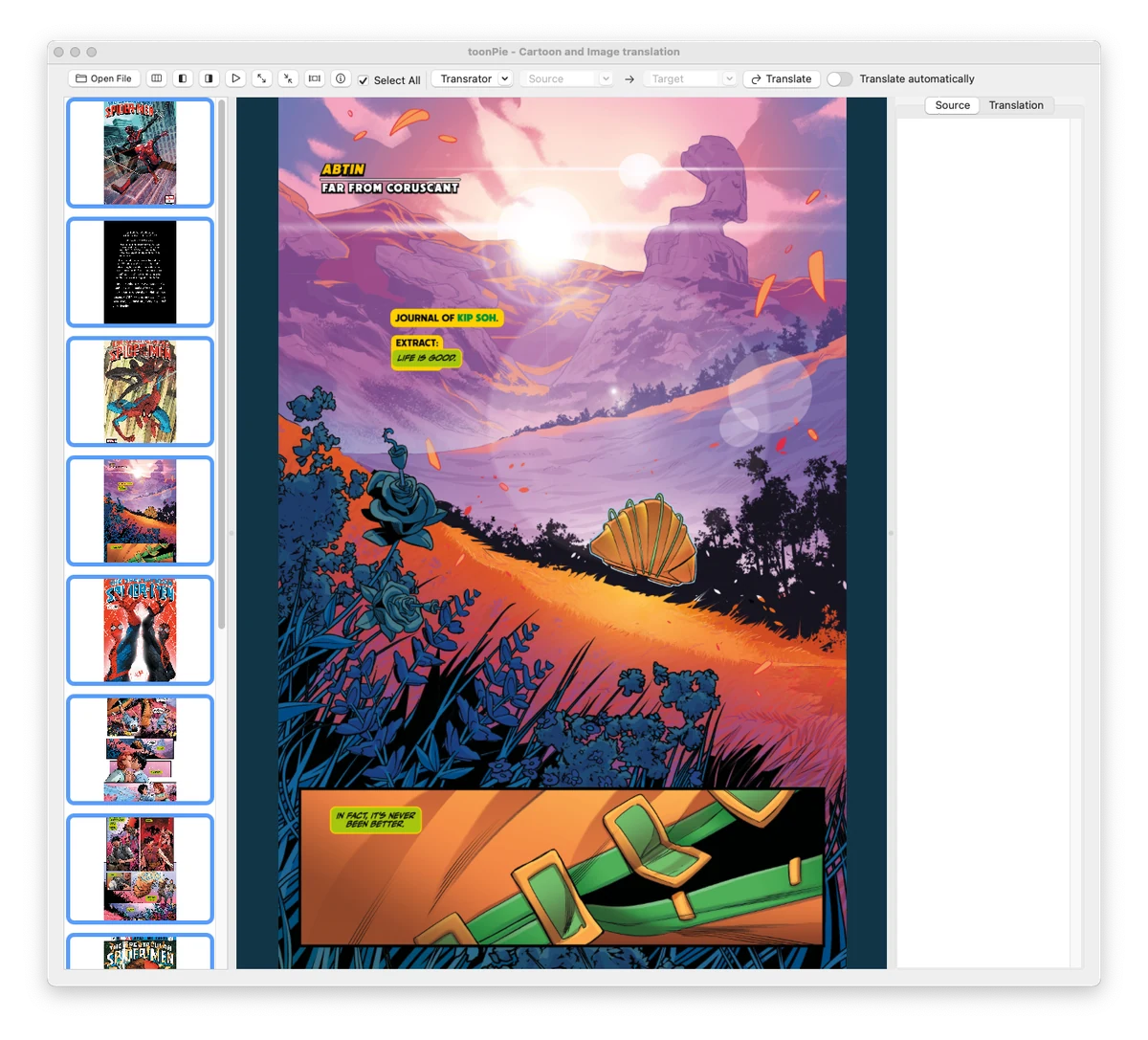 Traduci i fumetti a colori sul posto